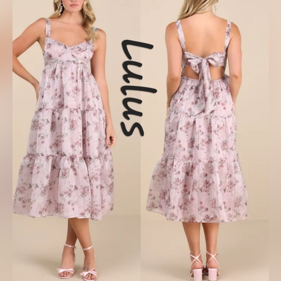 Lulus Dresses & Skirts - Lulus Marvelously Darling Mauve Floral Tiered Backless Midi Dress Cottagecore S